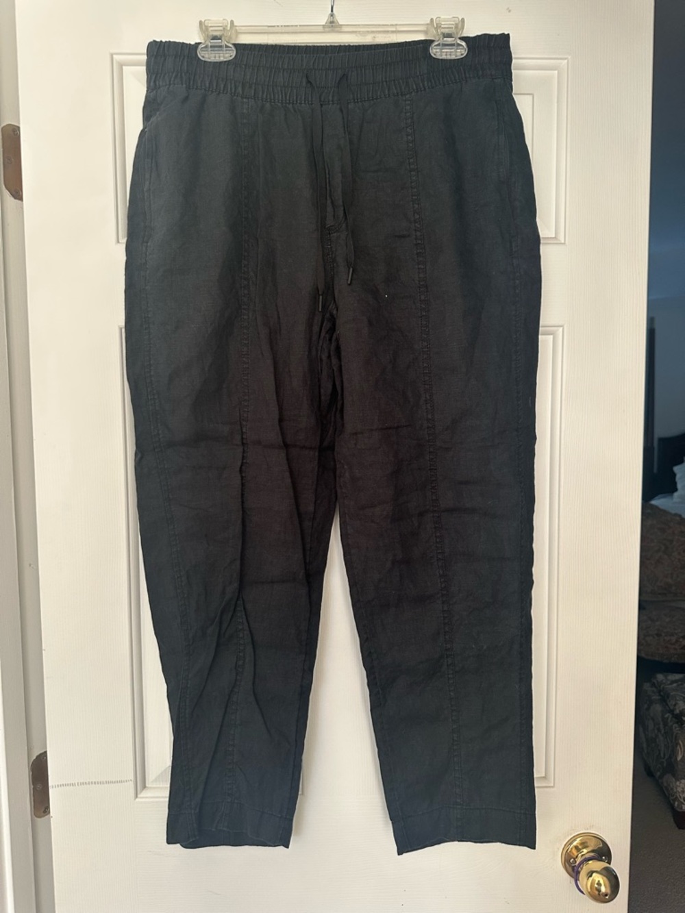 Athleta Black Elastic-Waist Jogger Pants 100% Linen